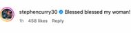 The Warriors star commented on his wife's anniversary photos on Instagram